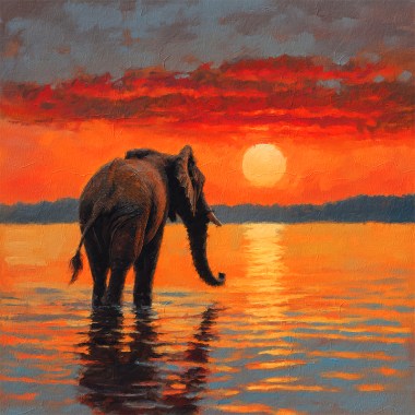 Olifant bij zonsondergang